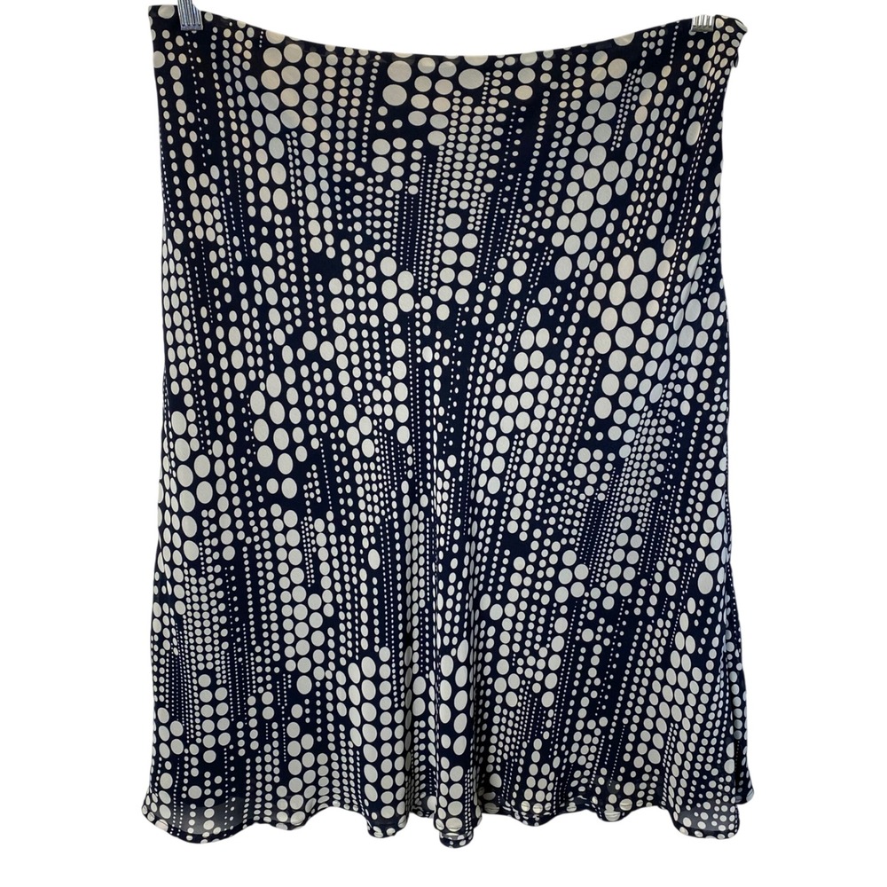 Anne Klein Midi Skirt Womens 12 Navy Blue White Abstract Polka Dot Retro Career